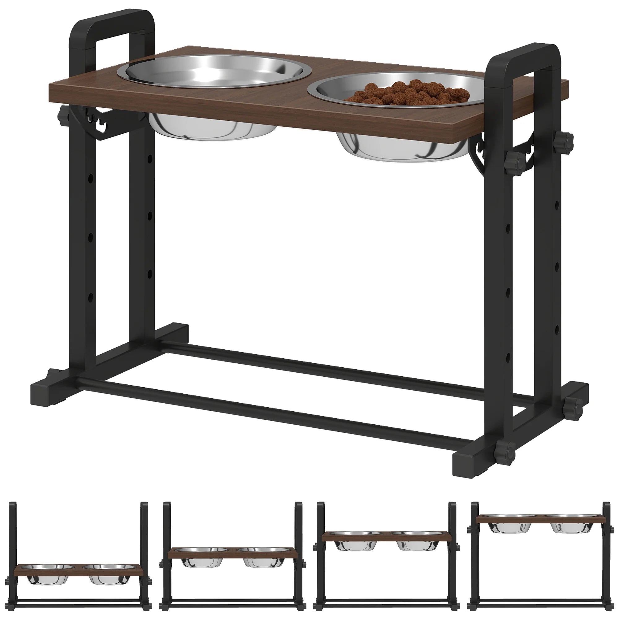 Raised Dog Bowl Stand with 4 Adjustable Heights and 3 Tilt Angles and 2 Stainless Steel Bowls for Dogs
