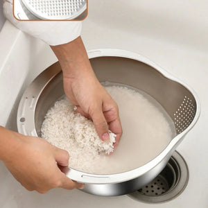 Rice Vegetable Washing Basket Strainer Stainless Steel Bowl Tray Wash Basin Accessories Drain Basket for Kitchen