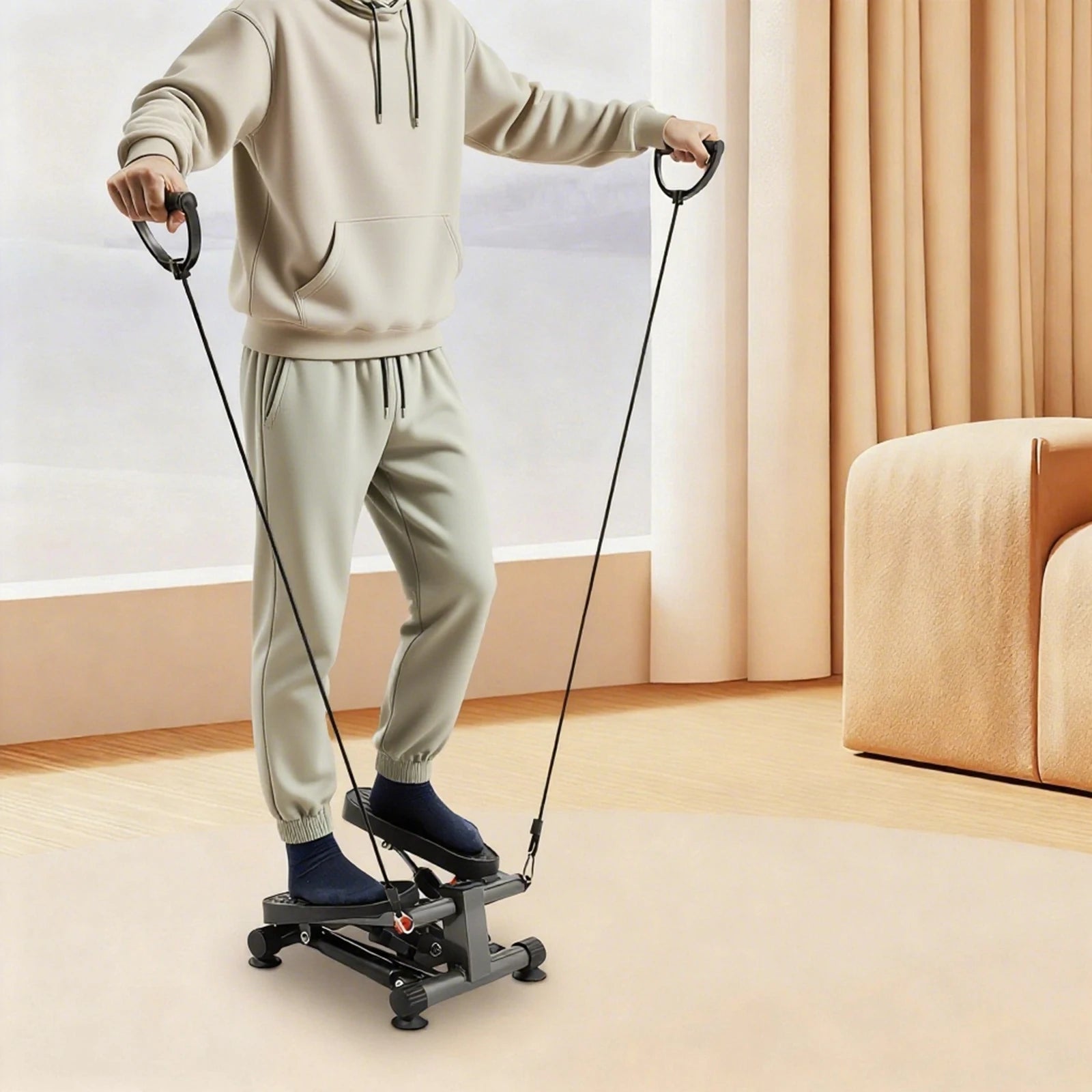 Twist Stepper Hydraulic Mini Stepper LCD Display Resistance Bands 120kg Capacity Suction Cup Feet for Home Office