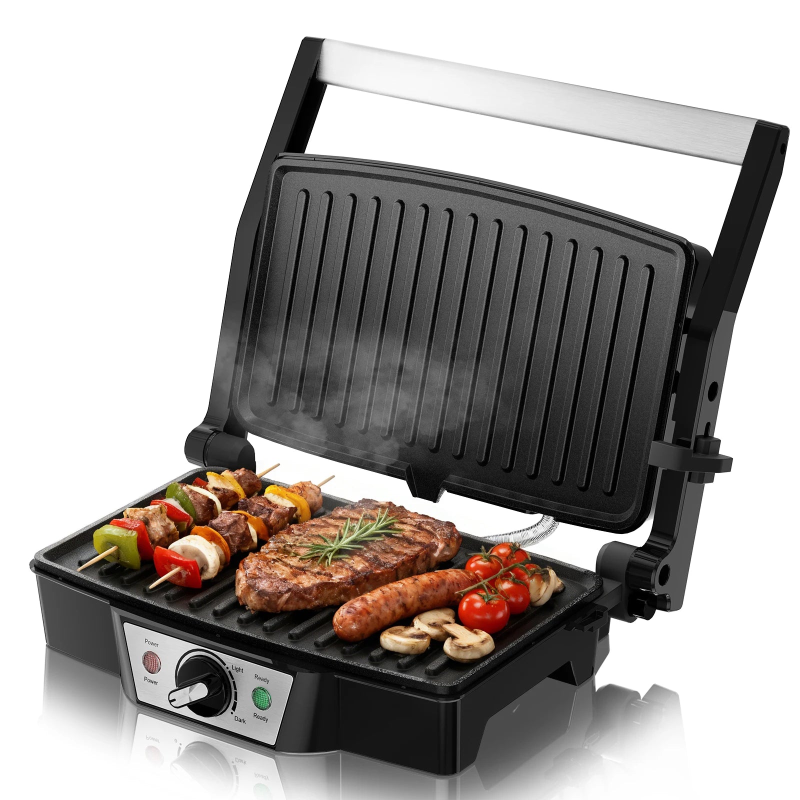 1500W Electric Panini Press Non-Stick Grill with Adjustable Temperature Large Cooking Plate and Anti-Slip Feet for Kitchen Use