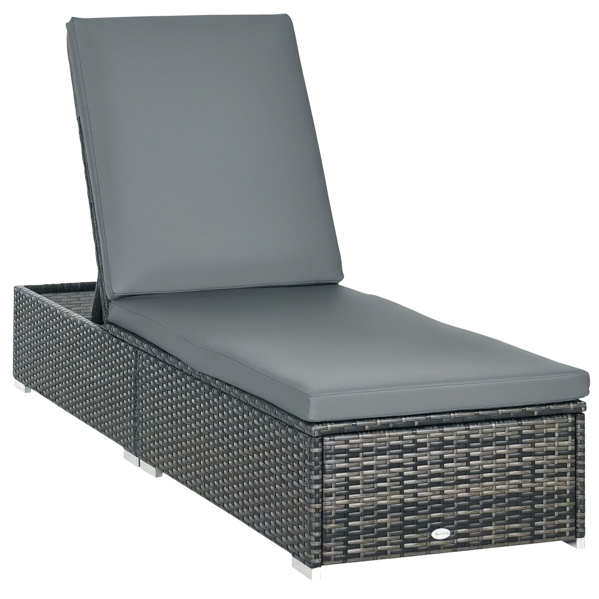 PE Rattan Sun Lounger Five Level Recliner Bed Chair with Soft Padded Cushion for Garden and Patio