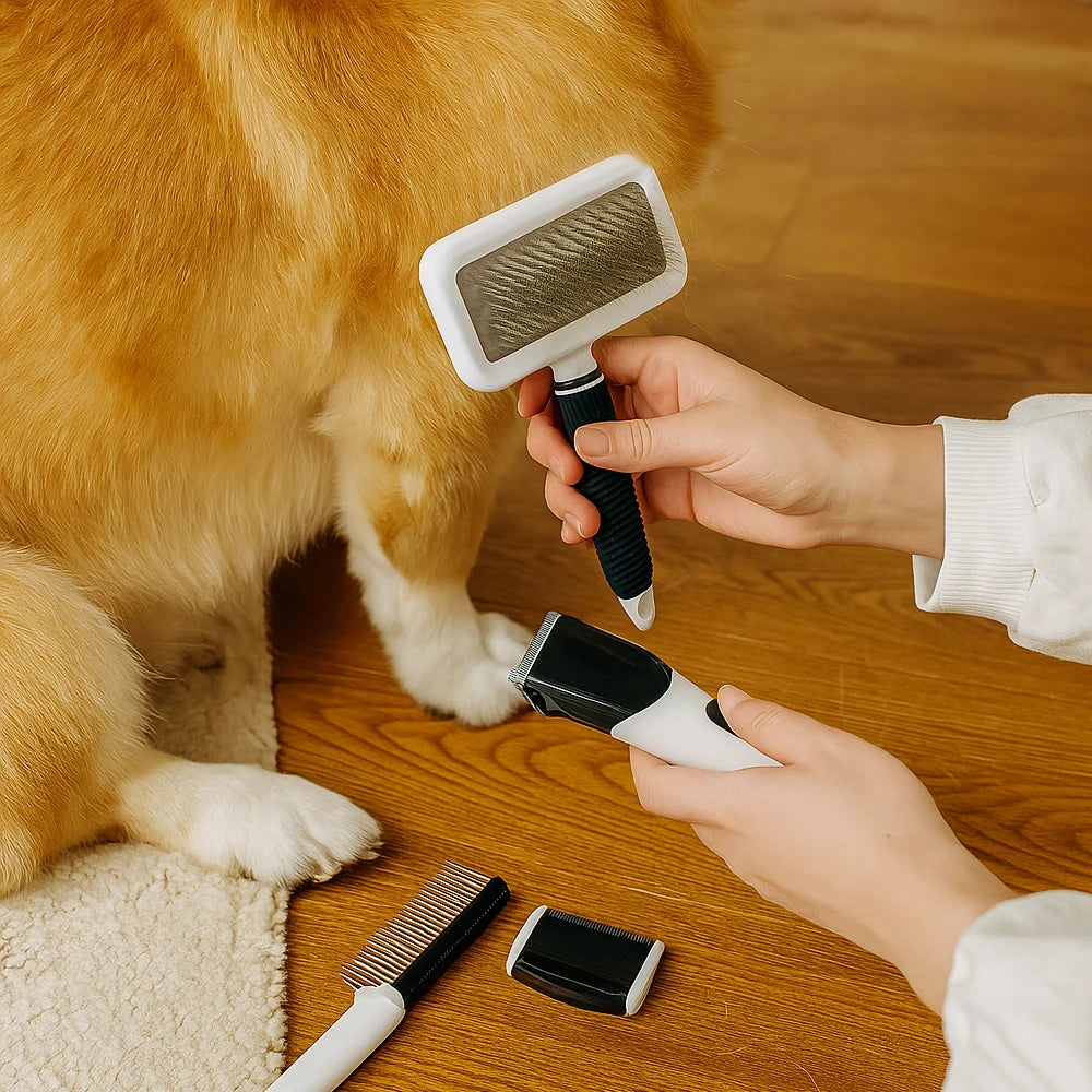 Professional Pet Grooming Set Slicker Brush Detangling Comb Flea Comb for Dogs Cats Coat Care