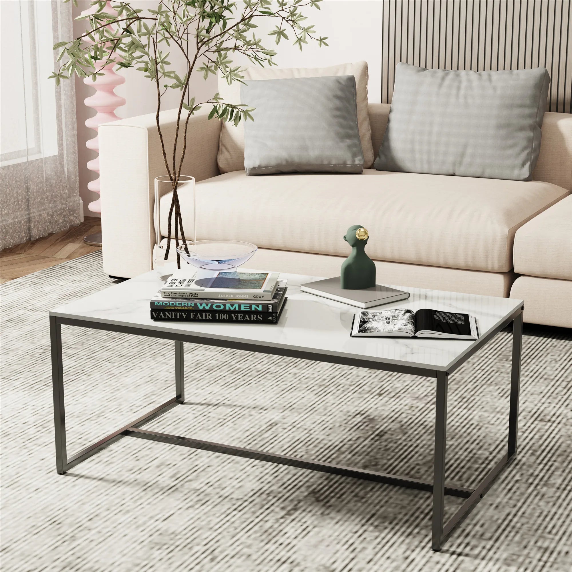 31.5 Inch Round Mirrored Coffee Table with Crystal Inlay | Silver Accent Table for Living Room