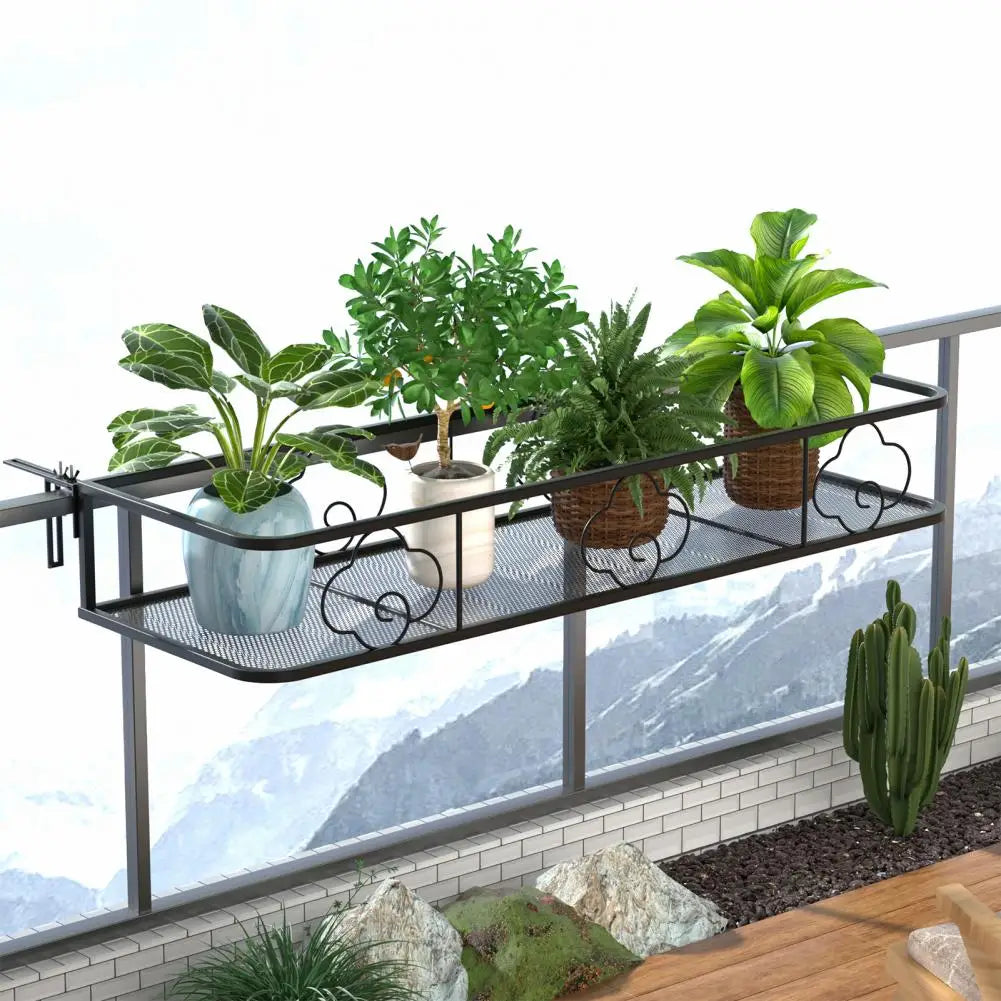 Adjustable Hook Wall Railing Flower Rack 80x25x12cm Metal Plant Stand for Balcony Patio Porch Fence