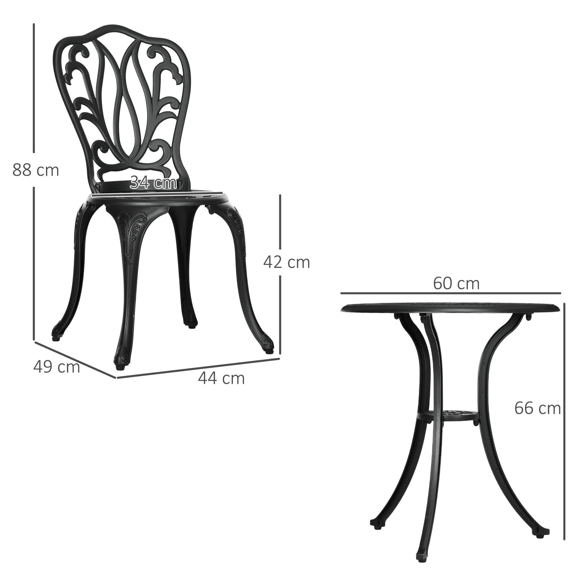 Outsunny 3-Piece Cast Aluminium Garden Bistro Set | Outdoor Table & Chairs with Umbrella Hole