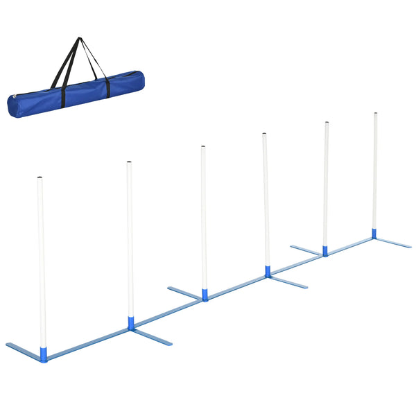 Dog Agility Weave Pole Set 6 Poles with Carry Bag Adjustable Straight or Offset Training Kit 305cm