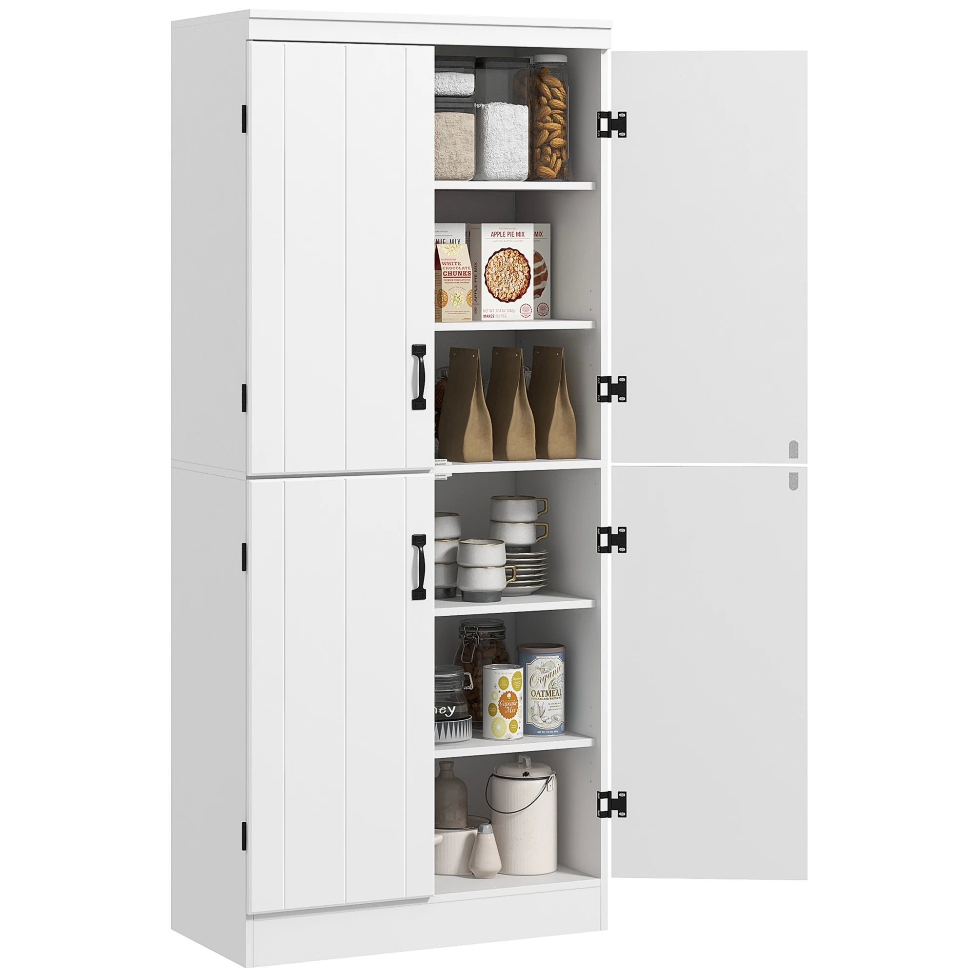 Modern Kitchen Storage Cabinet with 4 Doors & Adjustable Shelves