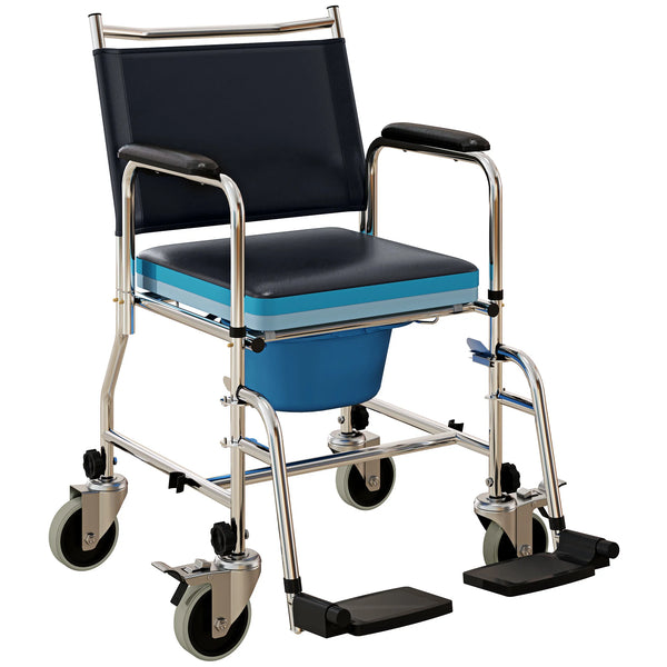 Shower Wheelchair, Commode Wheeled Chair with Padded Seat, Backrest