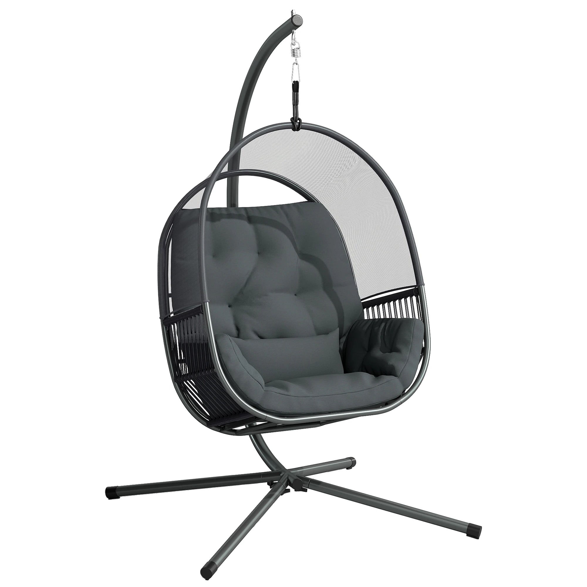 Hanging Egg Chair with Stand, Breathable Mesh, Cushions, Lumbar Pillow and X-Base Steel Frame