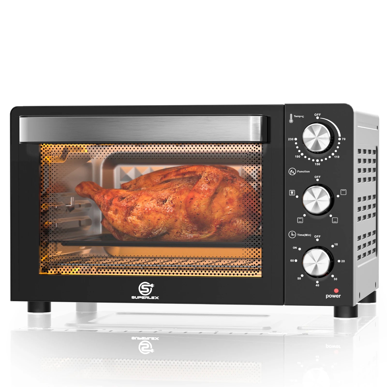 1200W Electric Toaster Oven 20L with 60 Minute Timer Temperature Control Convection and 6 Stage Heating for Home Baking