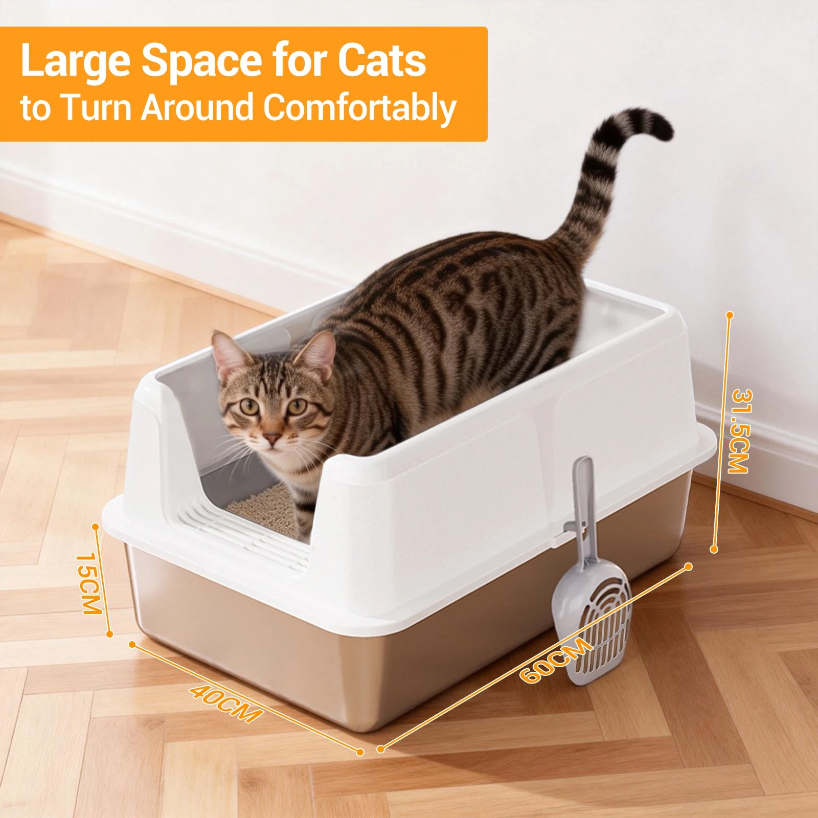 Non-Stick Stainless Steel Cat Litter Box Side Opening Splash Proof Leak Proof Large Metal with Lid