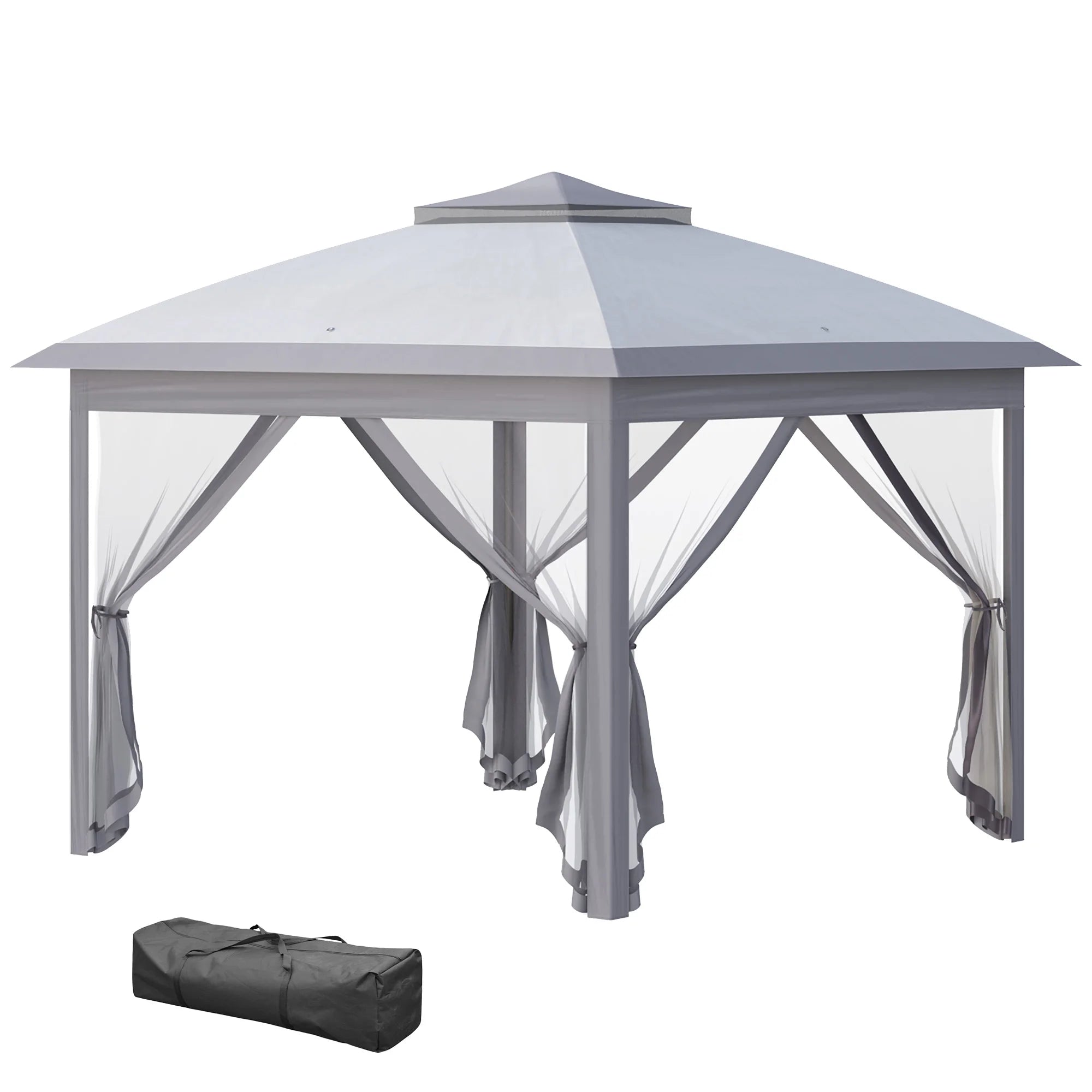 3.3 x 3.3m Pop-Up Gazebo with Double Roof, Zipped Mesh Sidewalls, 3-Height Adjustment and Carry Bag