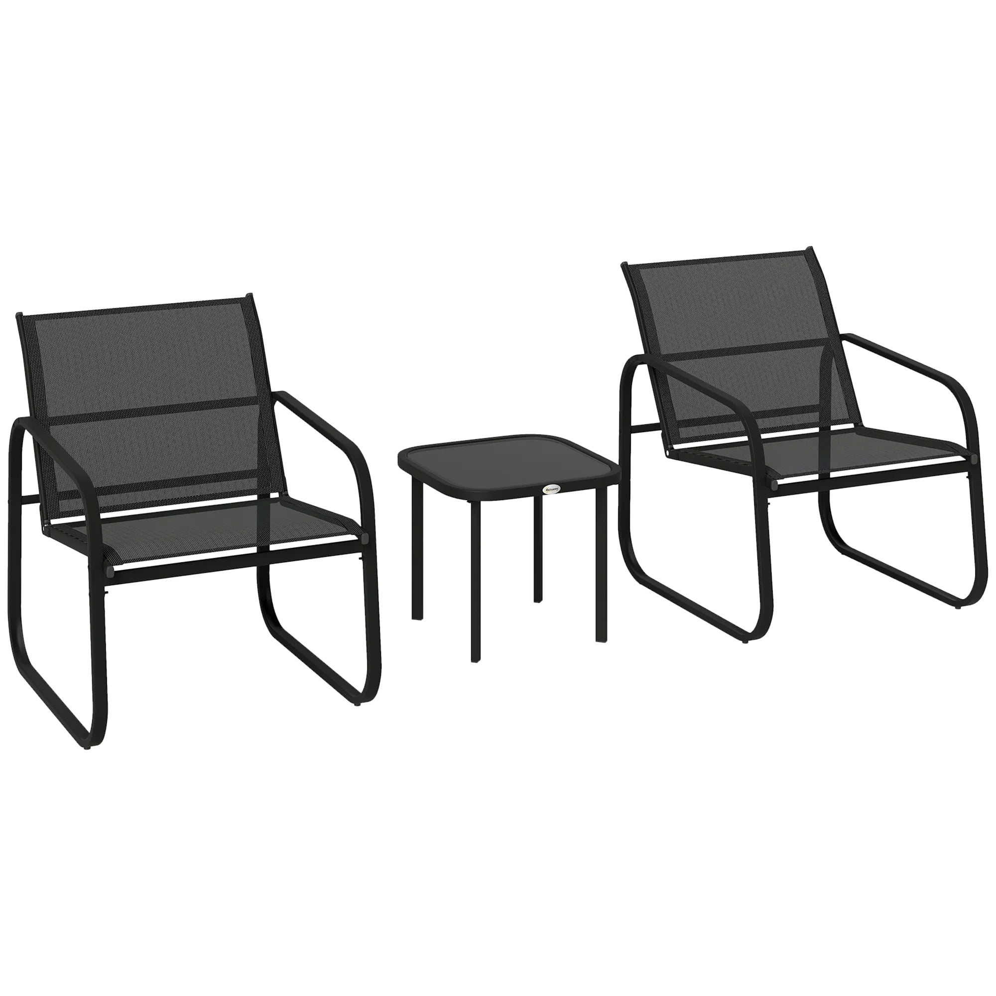 3 Piece Garden Bistro Set Metal Patio Furniture with Mesh Chairs and Glass Table