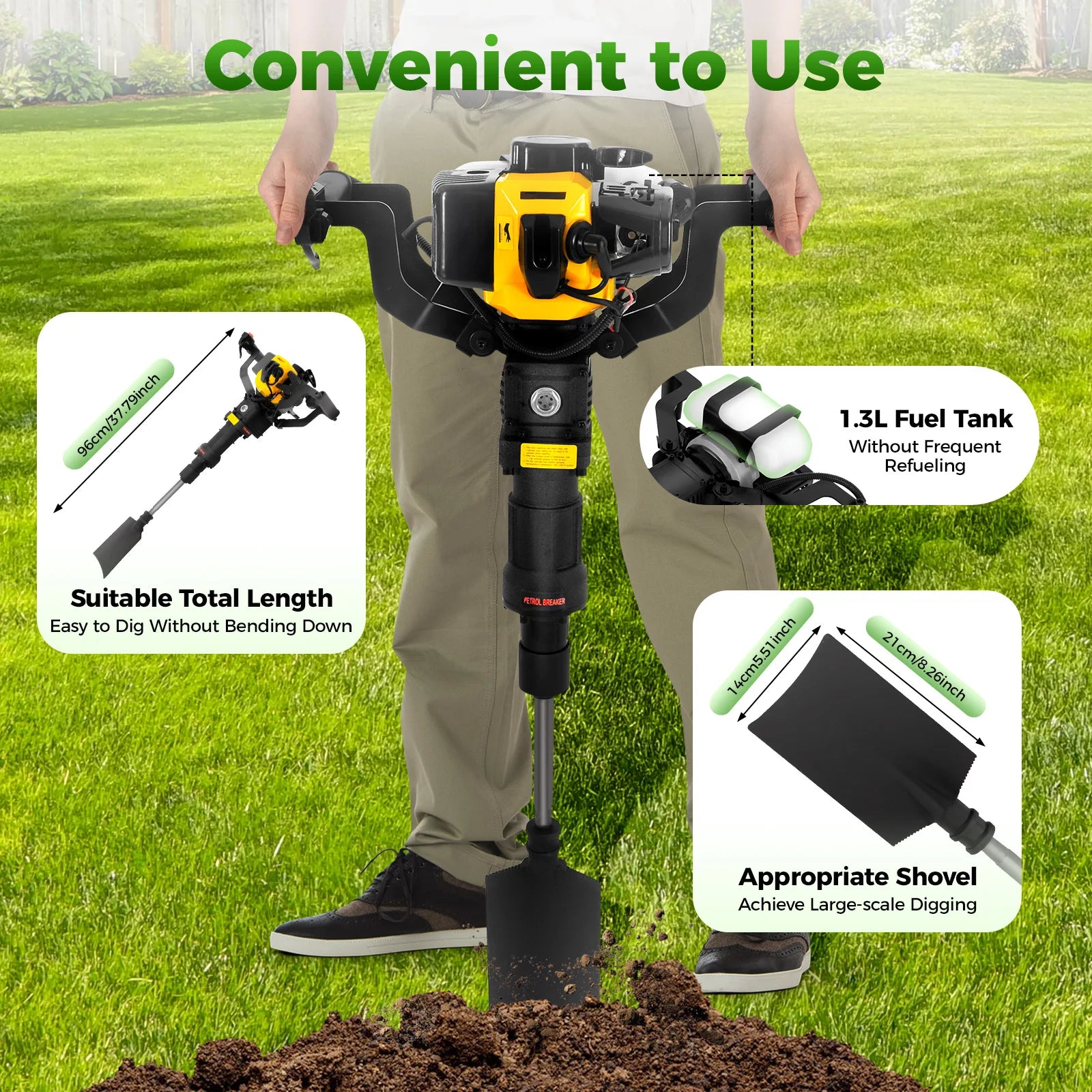 52cc 2 Stroke Petrol Tree Digger 1250W 6500rpm Earth Auger for Transplanting Landscaping Forestry Gardening