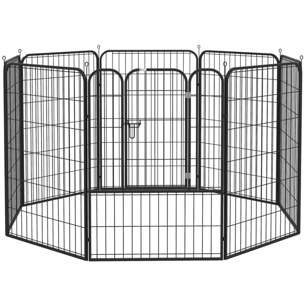 PINGGO 8 Panel Heavy Duty Puppy Playpen 160x80x100cm Steel Frame Indoor Outdoor for Large Medium Dogs Black