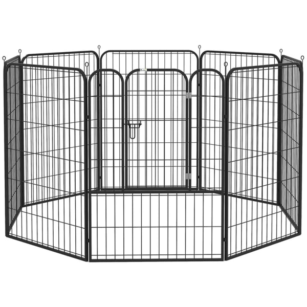 PINGGO 8 Panel Heavy Duty Puppy Playpen 160x80x100cm Steel Frame Indoor Outdoor for Large Medium Dogs Black