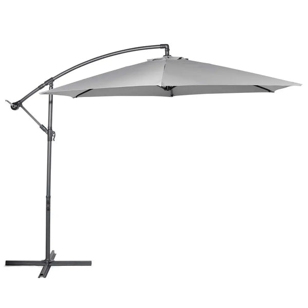 3m Cantilever Banana Parasol with Hand Crank, Tilt & Rotate, Grey Canopy