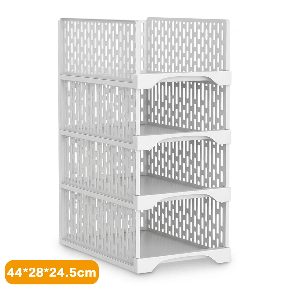 2 or 4 Pack Stackable Wardrobe Storage Basket PP Plastic Foldable Shelf Drawer Organiser for Clothes Toys Books