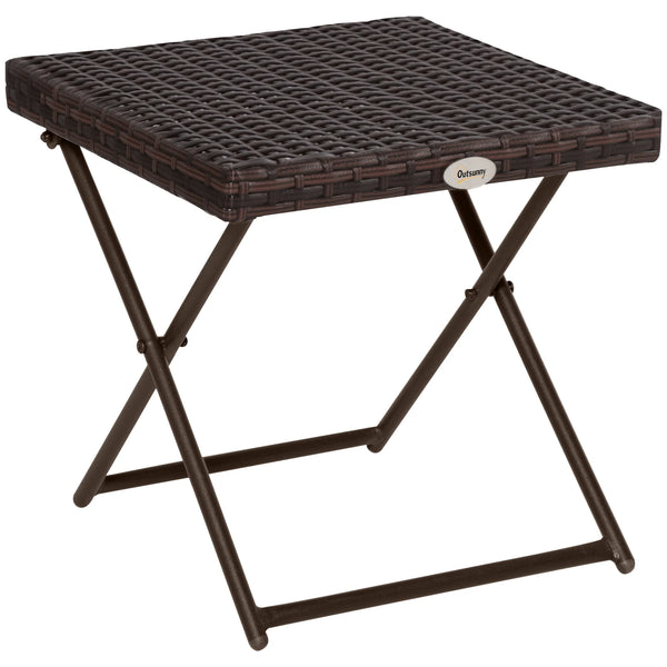 Garden Small Folding Square Rattan Coffee Table, Bistro Balcony Outdoor Wicker Side Table, 40H x 40L x 40W cm, Brown