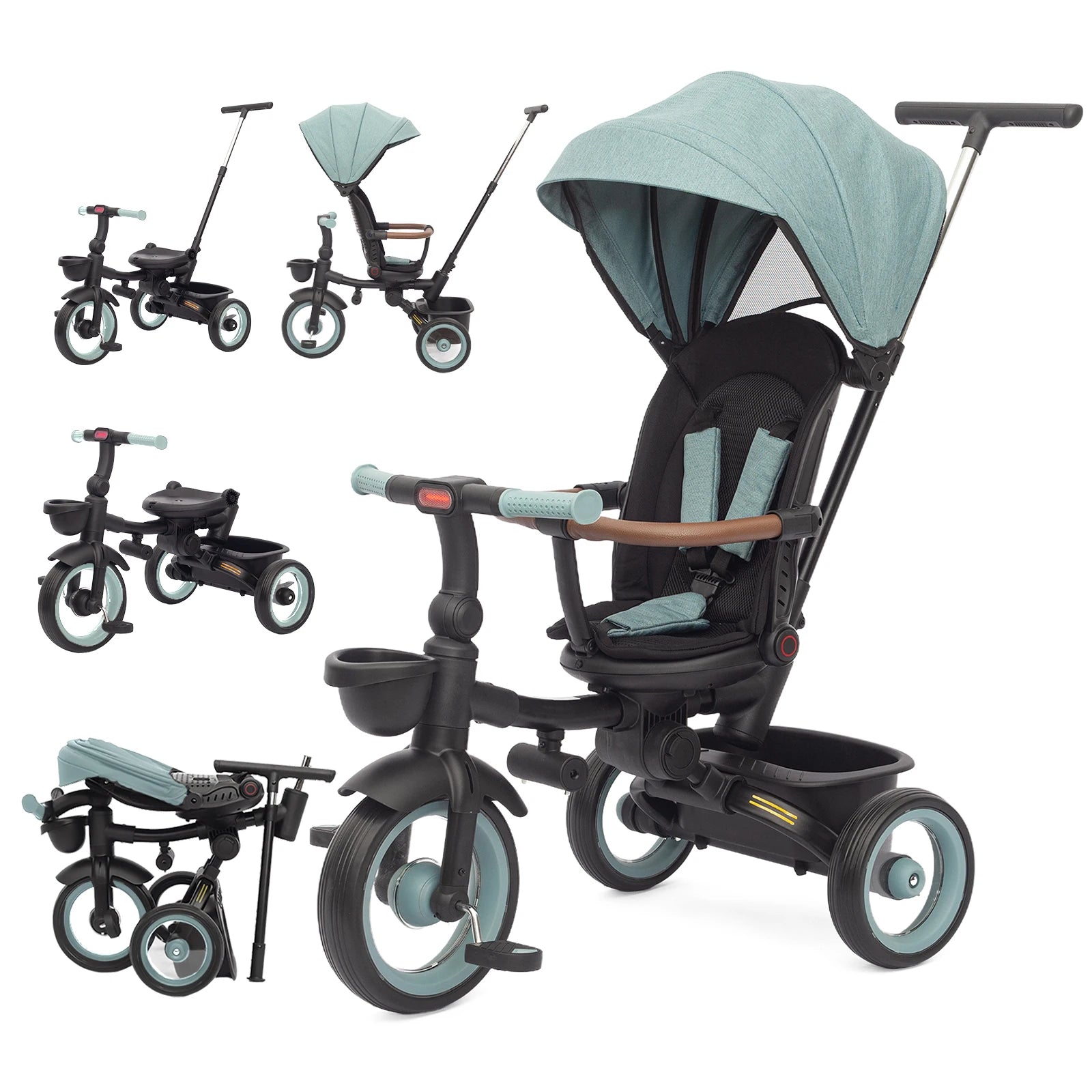 7 in 1 Foldable Baby Tricycle with Canopy Parent Handle Adjustable Kids Trike