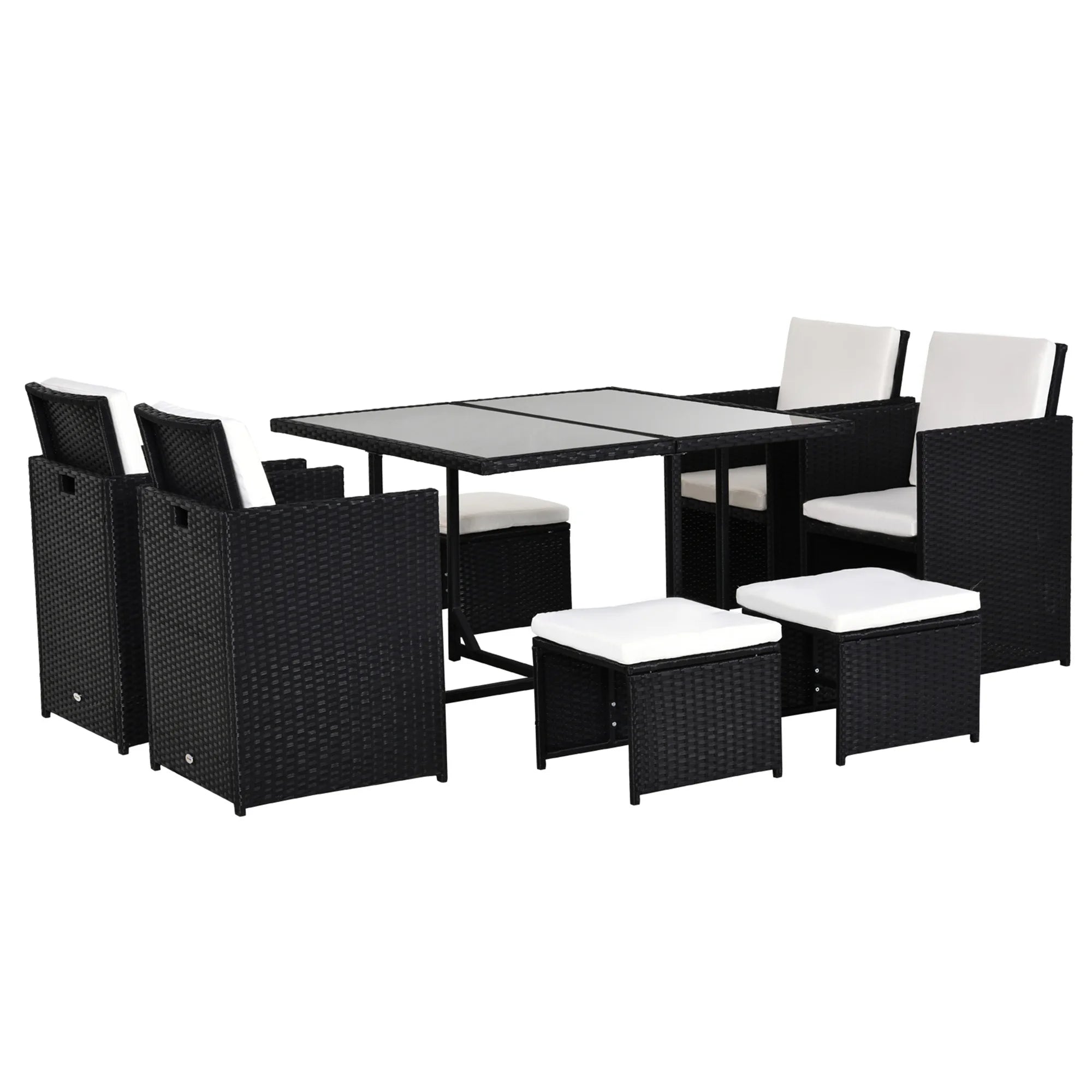 9 Piece Rattan Garden Furniture Set Dining Table 8 Seater 4 Chairs 4 Stools Cushions Mixed Grey Outdoor Patio