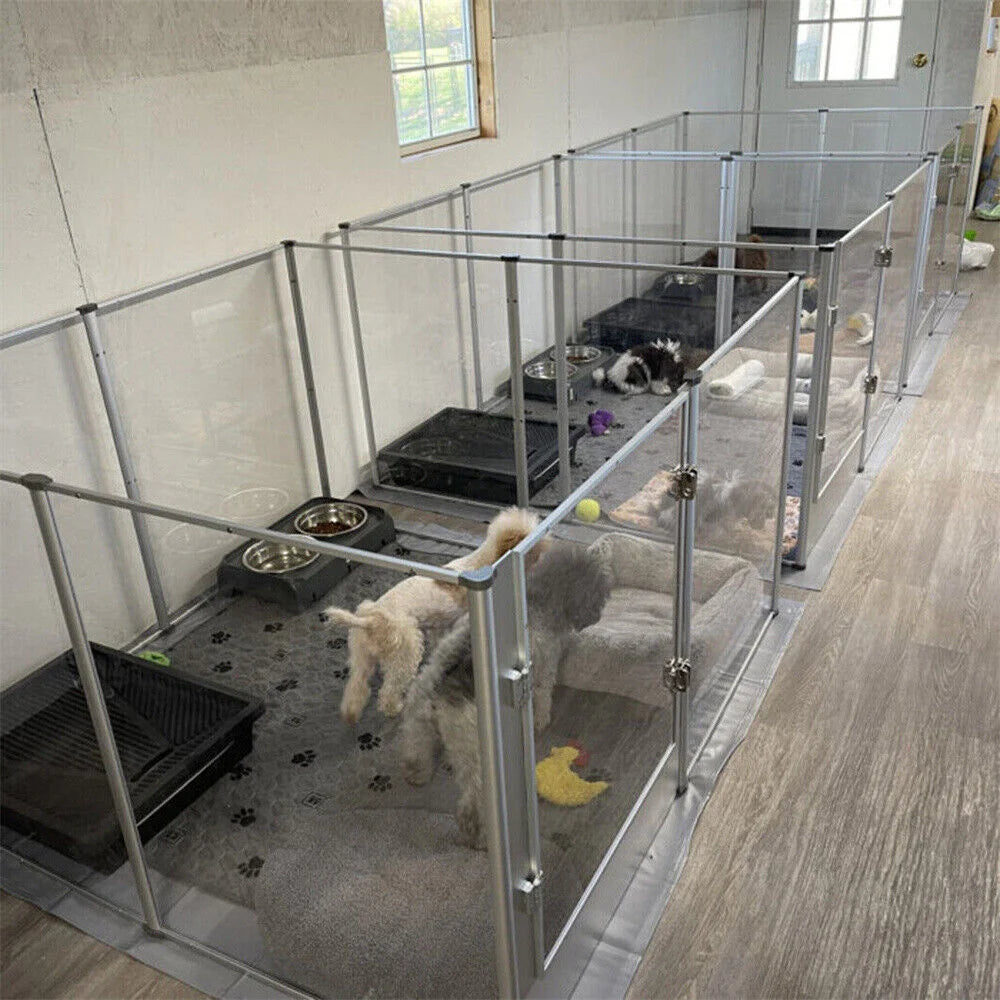 BORWART Acrylic Dog Playpen Cage Whelping Pen Multiple Sizes Clear Fence with Waterproof Pad