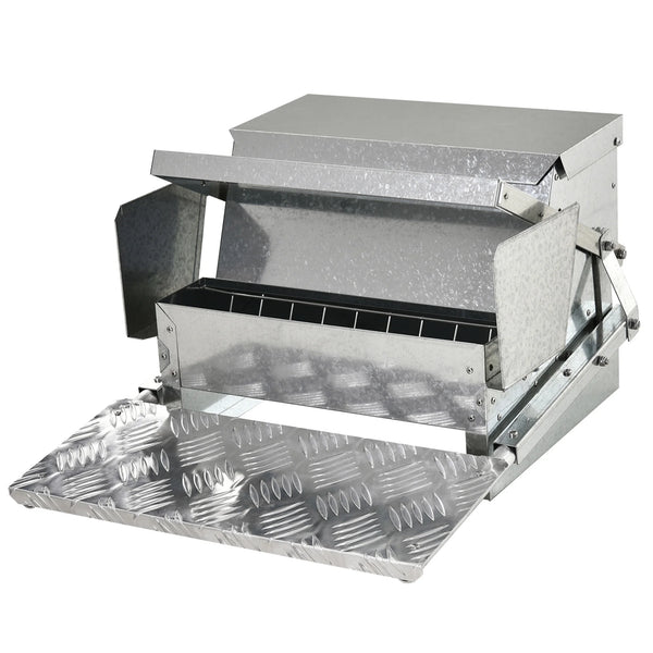 Automatic Chicken Feeder 11.5kg Galvanised Steel Rainproof Treadle Poultry Feeder for 10 Birds