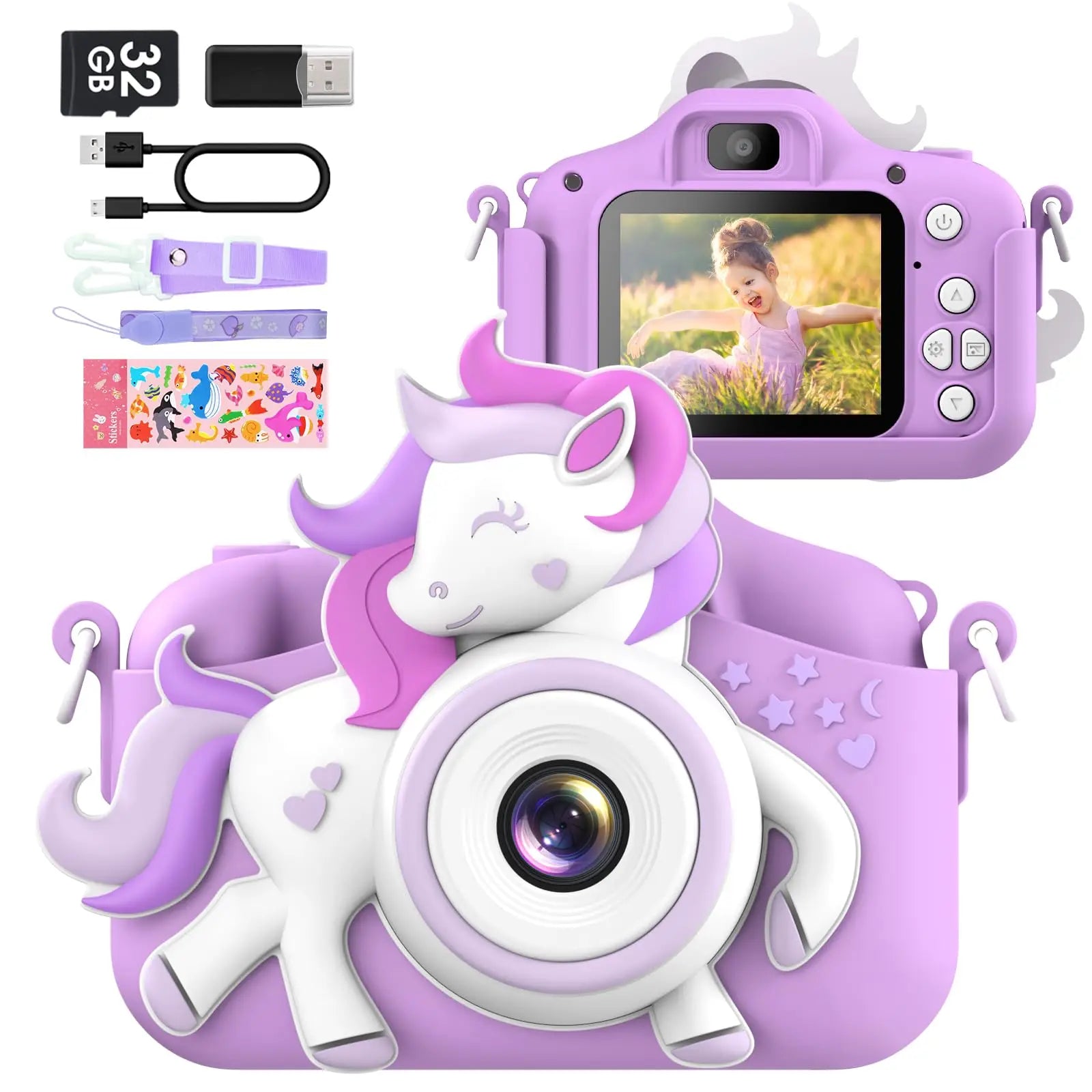 Kids Mini Digital Camera 20MP 1080P HD with 32GB Card 2 Inch Screen 8X Zoom and Auto Focus for Children Aged 6-12