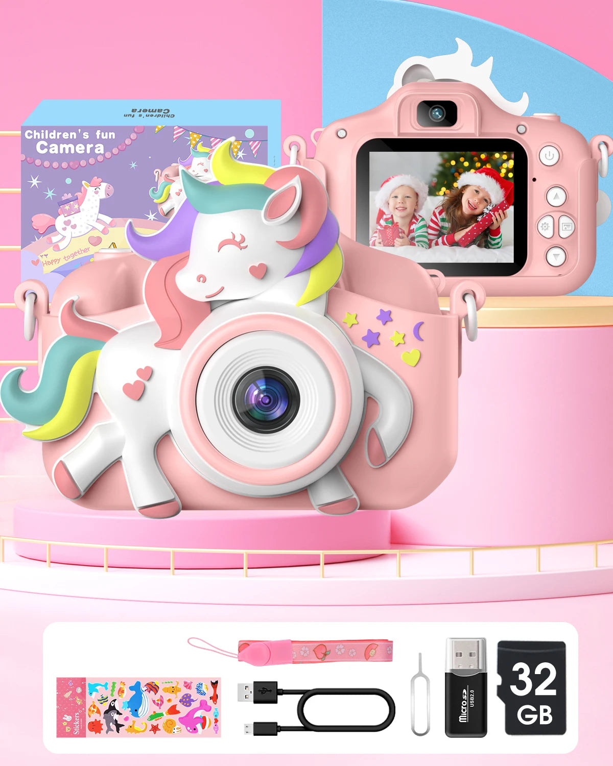 Kids Mini Digital Camera 20MP 1080P HD with 32GB Card 2 Inch Screen 8X Zoom and Auto Focus for Children Aged 6-12