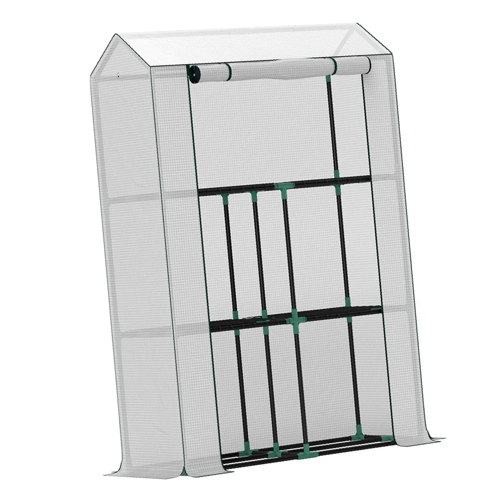 Mini Greenhouse 3 Shelf 150x100x40cm White Steel Frame Roll-Up Door for Balcony Outdoor Vegetable Planting
