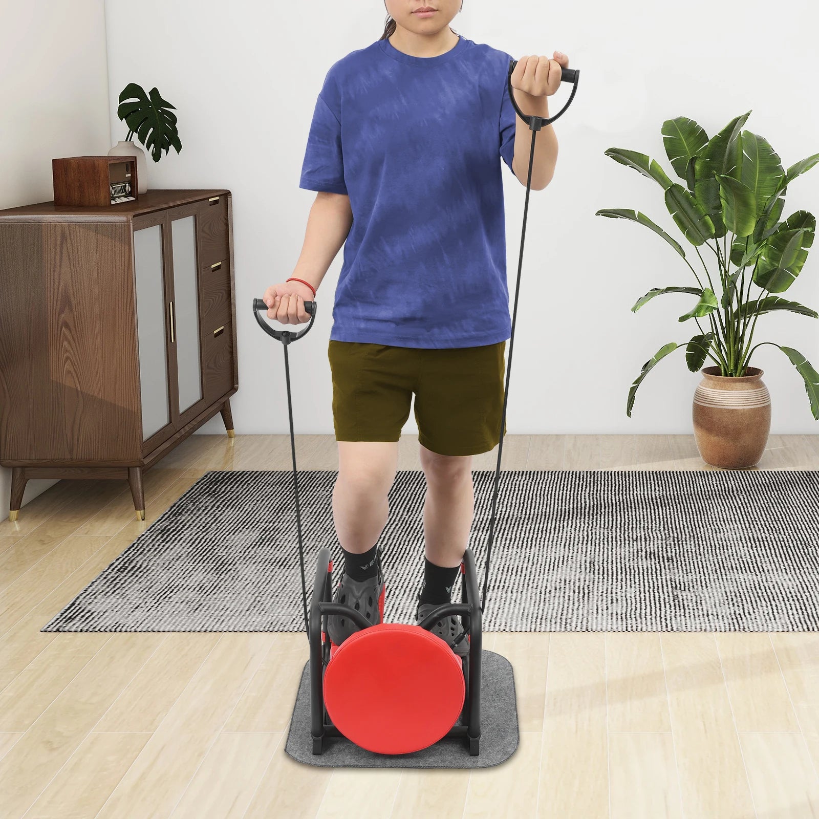 Mini Hydraulic Stepper with Resistance Bands LED Display 150kg Capacity for Home Fitness Legs Arms Waist