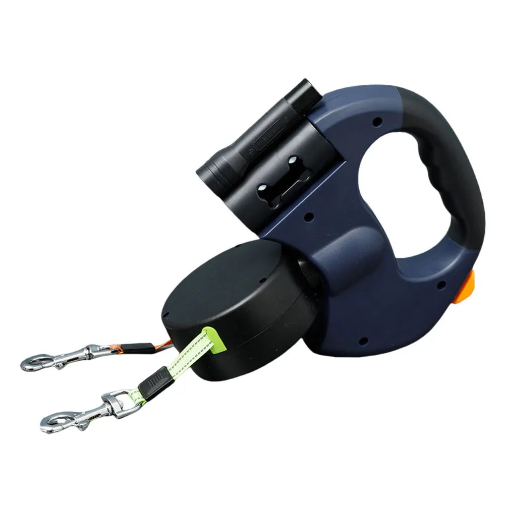 Double Dog Leash Retractable LED Light Dual Head Nylon Leash for Small Medium Dogs