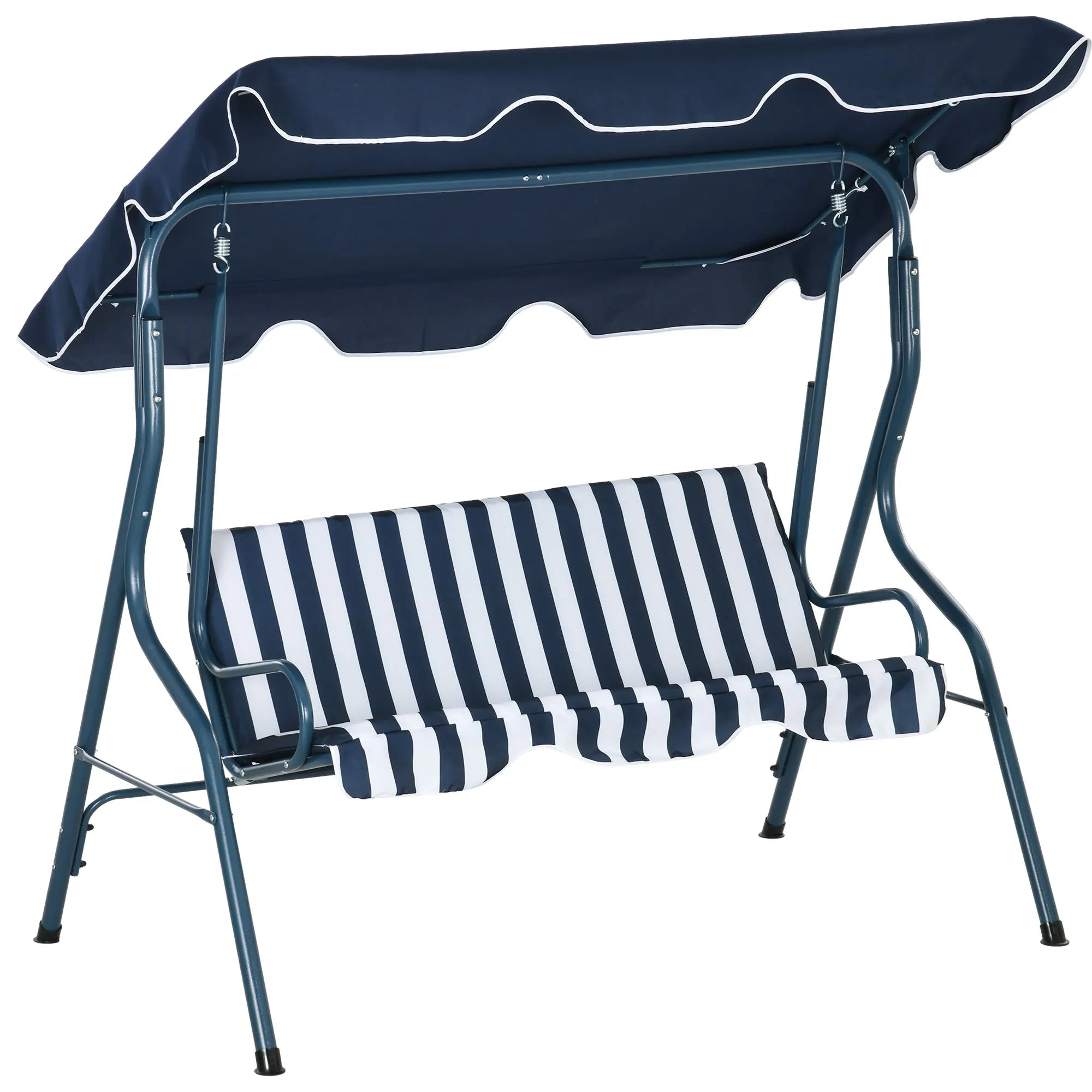 3 Seater Canopy Swing Chair Outdoor Garden Bench with Adjustable Canopy Padded Seat and Metal Frame