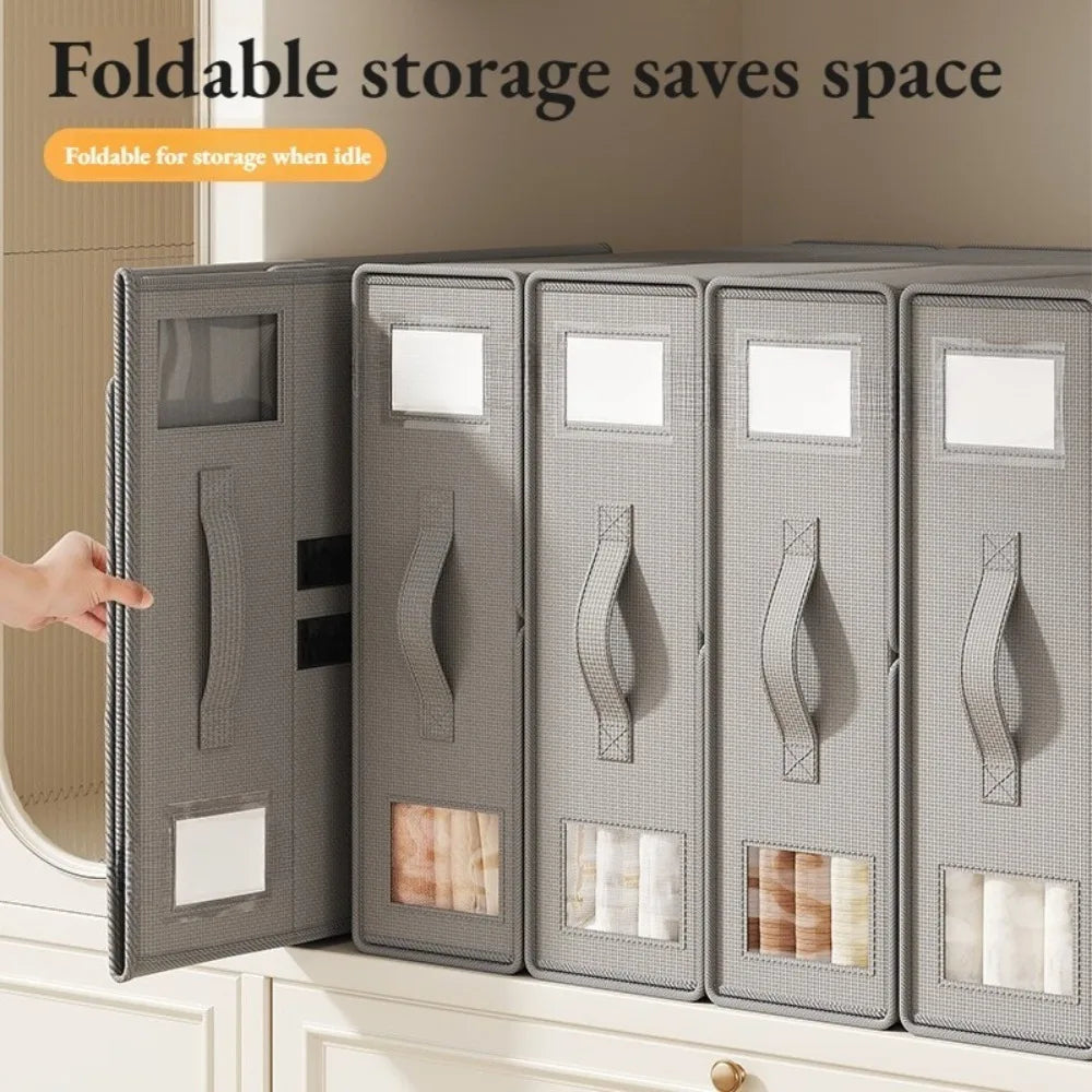 Non-Woven Fabric Storage Box Foldable Wardrobe Organiser for Bed Sheets Blankets Quilts Clothing Grey Beige