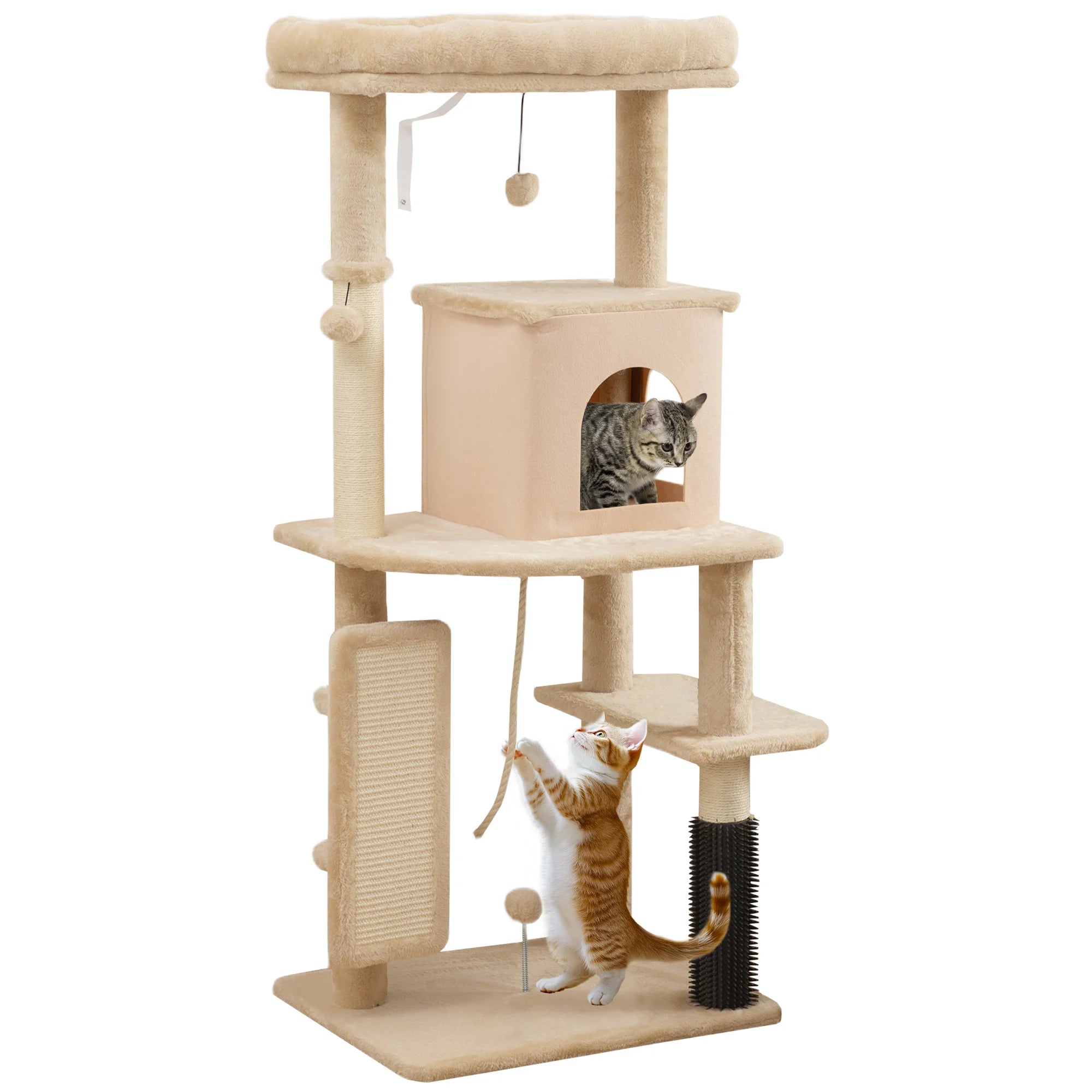 PawHut 132cm Cat Tree Tower Scratching Post Bed House Beige Multi Level