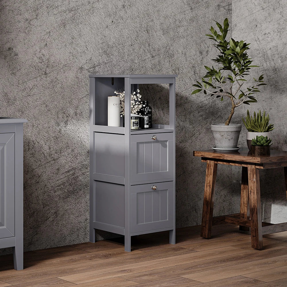 Compact White Wooden Bathroom Cabinet with 2 Drawers and Shelf | Slim Storage Unit for Bathroom Bedroom Living Room