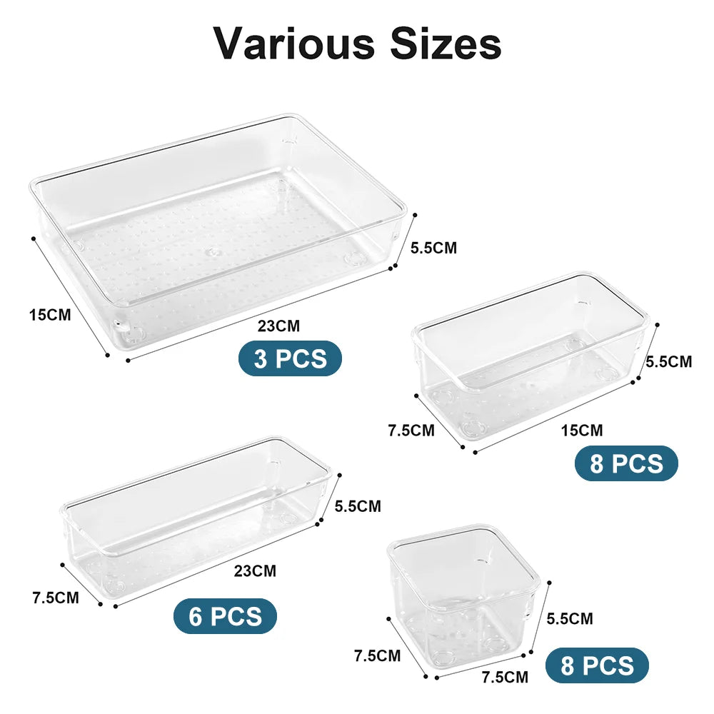 25-Piece Clear Drawer Organizer Set | Plastic Desk Divider Bins for Makeup, Jewellery & Office