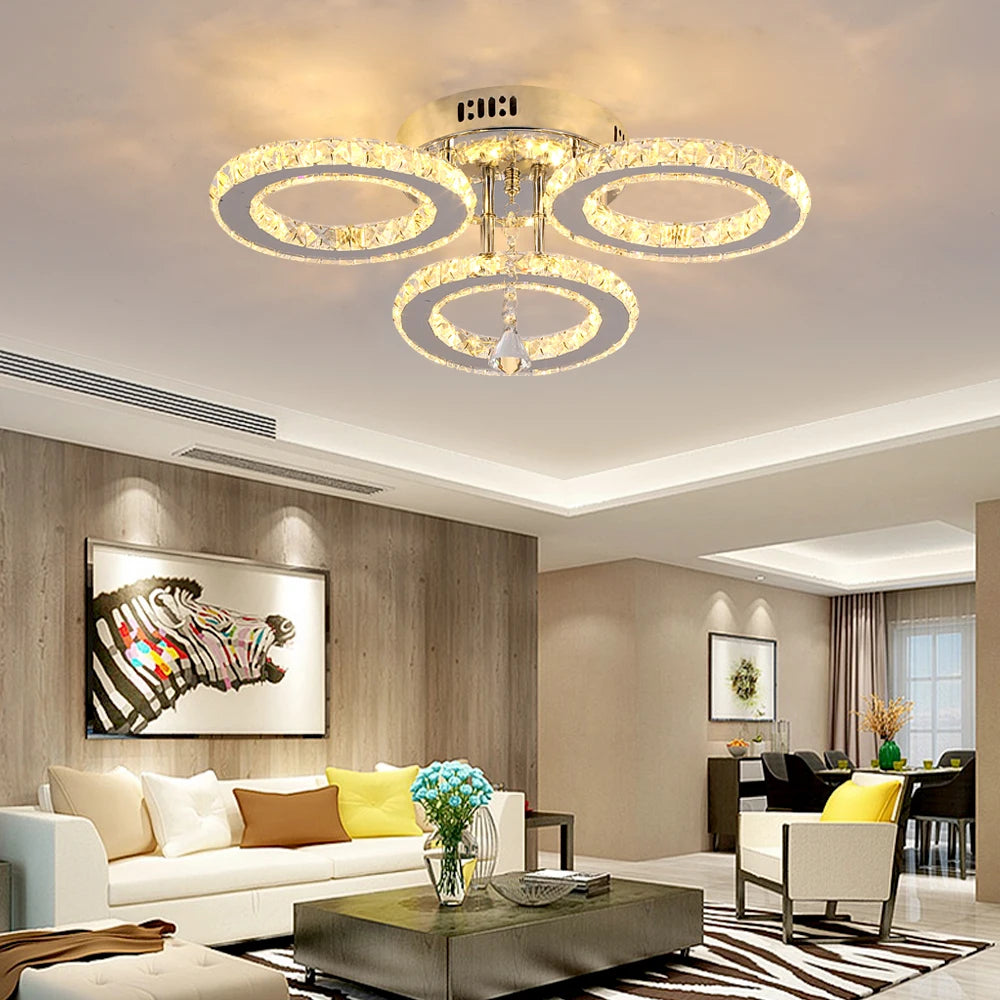 Luxury Crystal LED Chandelier Ceiling Light Ring Design 29W 58W Chrome for Living Room Bedroom Kitchen Dining Room