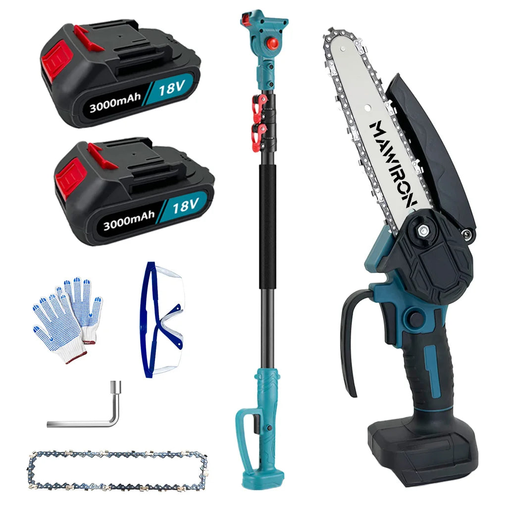 8 Inch Cordless Chainsaw 21V Li-ion 2 Batteries Charger Brushless Lightweight for Garden Trimming Wood Cutting
