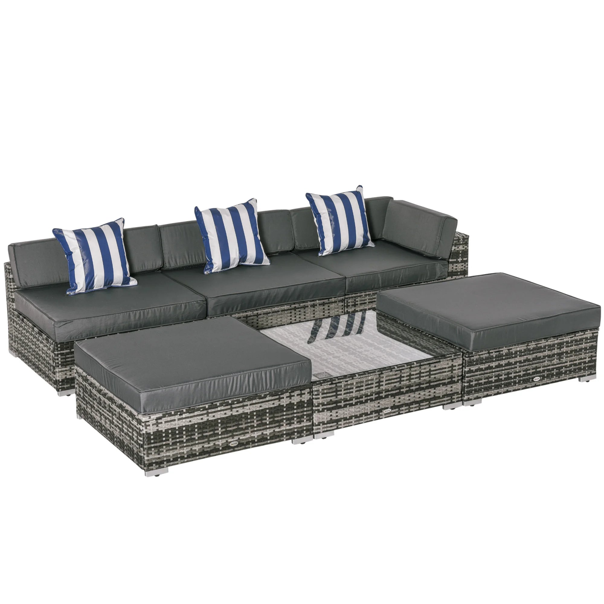 6 Piece Rattan Garden Sofa Set with Coffee Table Cushions Outdoor Sectional Furniture Grey