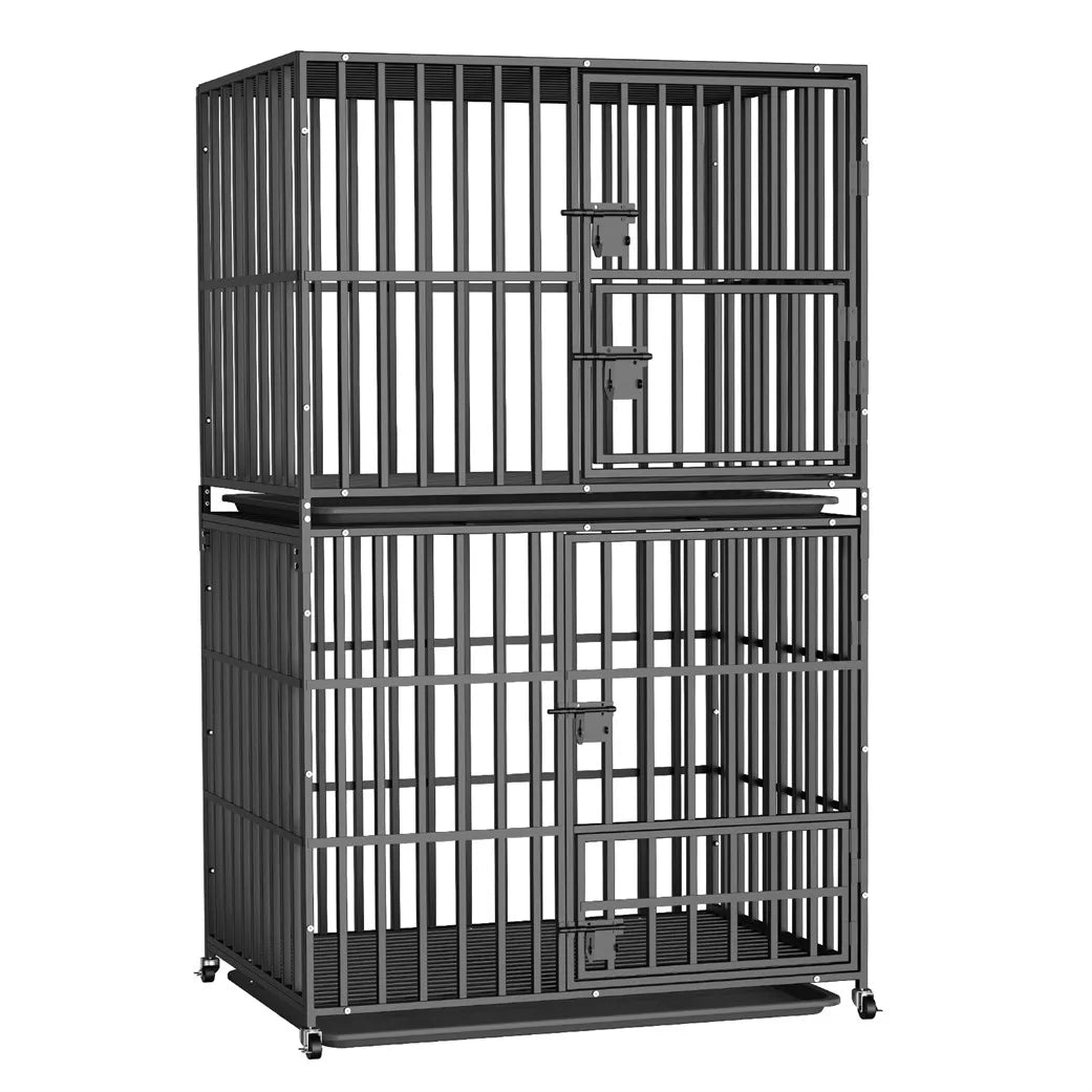 BORWART Oversized Stackable Double Layer Dog Crate 107x77.5x156.5cm Heavy Duty Lockable Wheels for Medium Large Dogs