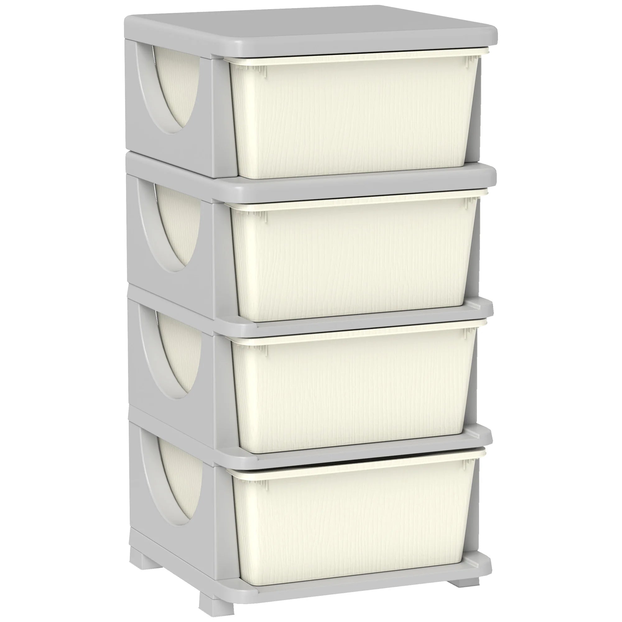 Kids Storage Unit 4 Drawer Chest Tower Plastic Children's Bedroom Playroom Organiser 37x37x76cm Cream