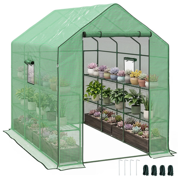 Walk-In Garden Greenhouse with 3-Tier Shelving