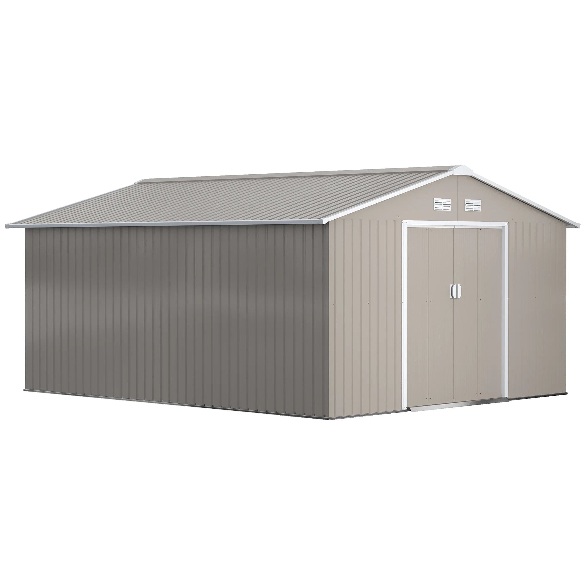 13 x 11ft Galvanised Metal Garden Shed with Double Sliding Lockable Doors, Foundation Kit and Ventilation