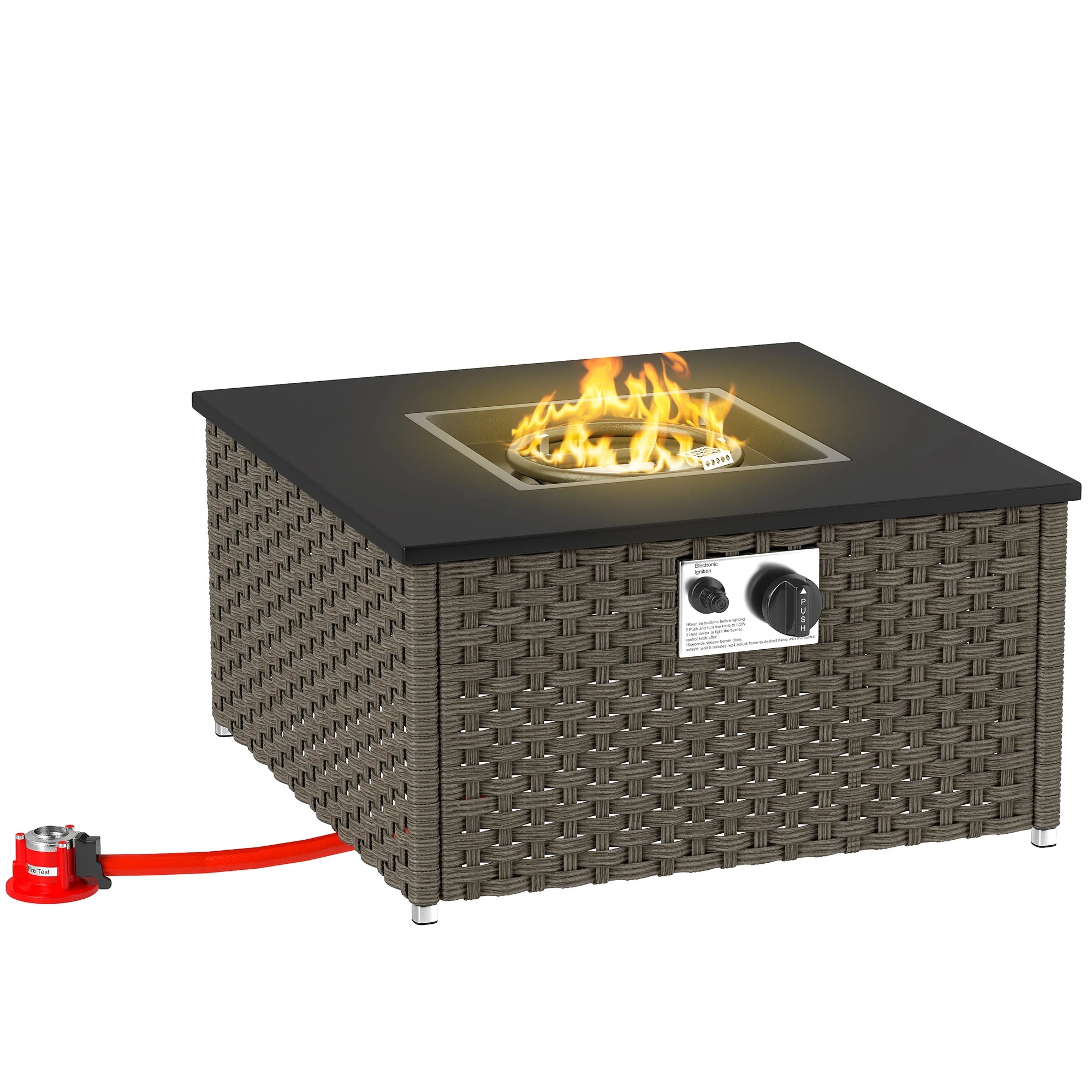 Outsunny Rattan Gas Fire Pit Table | 13KW Smokeless Propane Garden Heater with Lid & Coffee Table