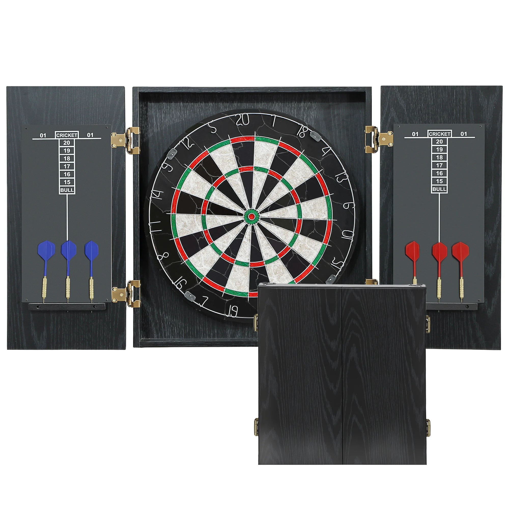 Bristle Dartboard Set with Cabinet 46.5cm Sisal Fibre Board 6 Steel Tip Darts Scoreboards for Home Game Room