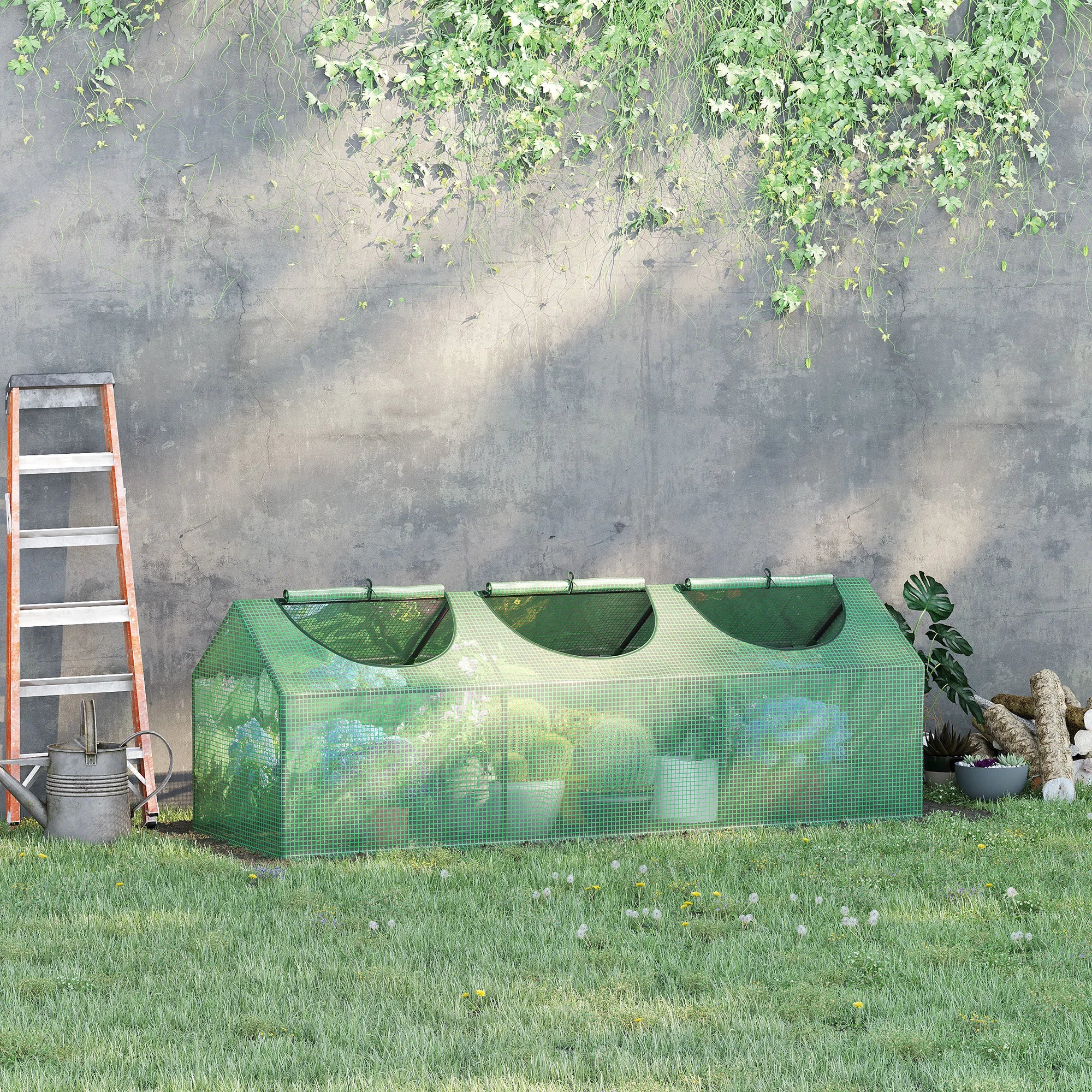 Mini Ground Greenhouse with PE Cover, Roll-Up Windows and Steel Frame - 180 x 60 x 60cm