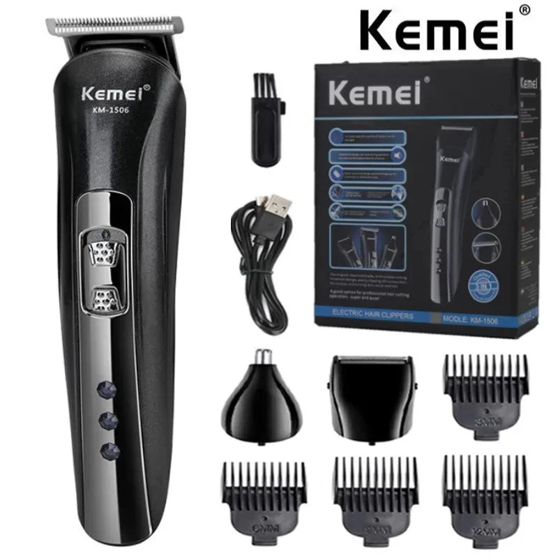 Kemei KM-1506 3-in-1 Electric Shaver & Hair Trimmer | USB Rechargeable Nose & Body Grooming Kit