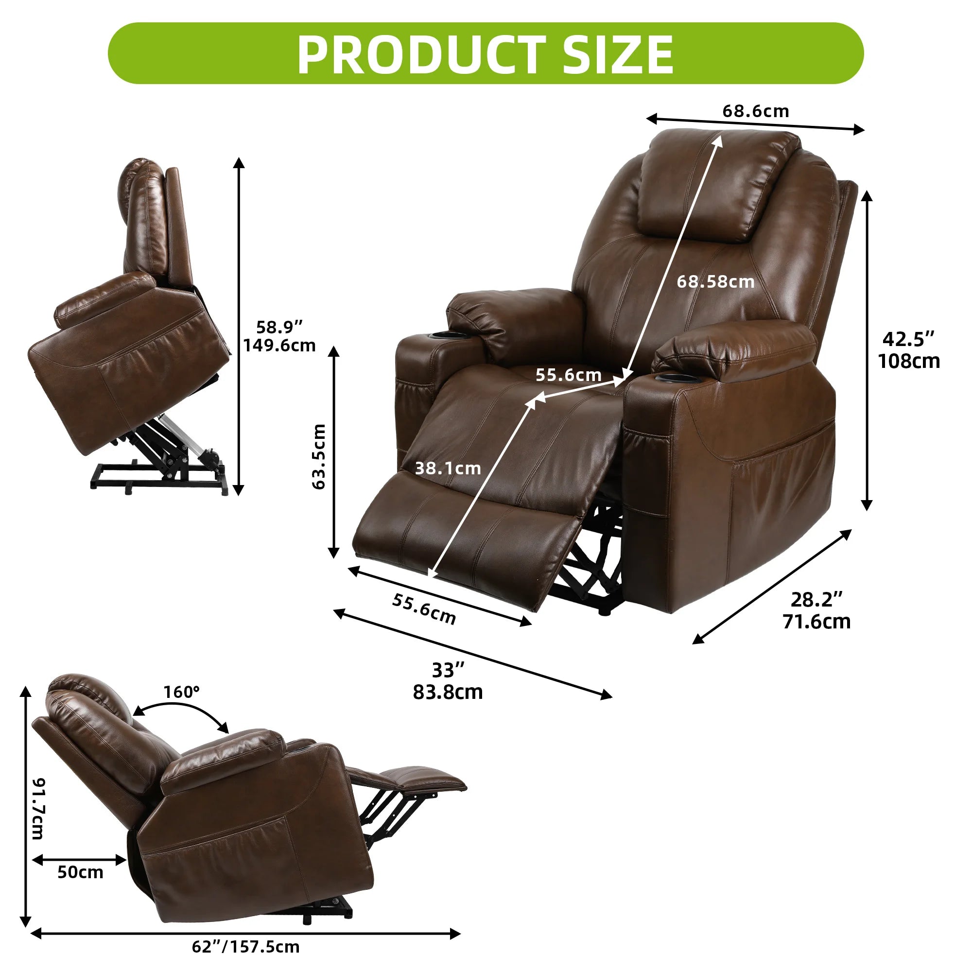 Power Lift Recliner Chair with Massage and Heat Faux Leather Comfort Seat