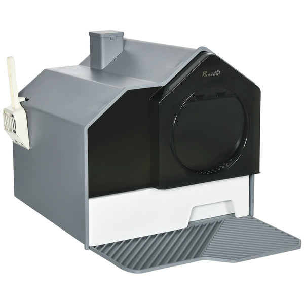 Hooded Cat Litter Tray with Scoop, Drawer Pan & Carry Handle